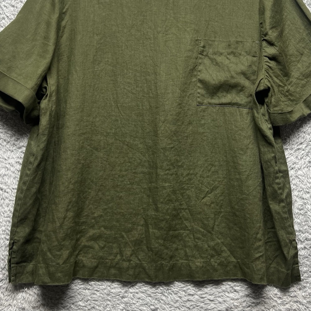 Chicos Linen Top Womens 4 US 20/22 2X Olive Green Relaxed Chest Pocket Lagenlook - Picture 3 of 9